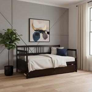 HomeRoots Espresso Wood Twin Daybed Frame with Storage Drawers - Stylish, Space-Saving Design for Any Room 606891