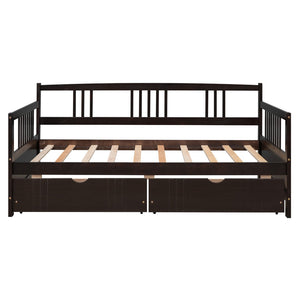 HomeRoots Espresso Wood Twin Daybed Frame with Storage Drawers - Stylish, Space-Saving Design for Any Room 606891