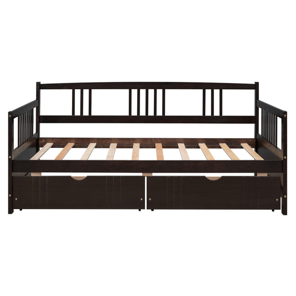 HomeRoots Espresso Wood Twin Daybed Frame with Storage Drawers - Stylish, Space-Saving Design for Any Room 606891