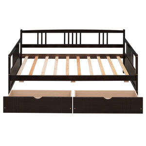 HomeRoots Espresso Wood Twin Daybed Frame with Storage Drawers - Stylish, Space-Saving Design for Any Room 606891