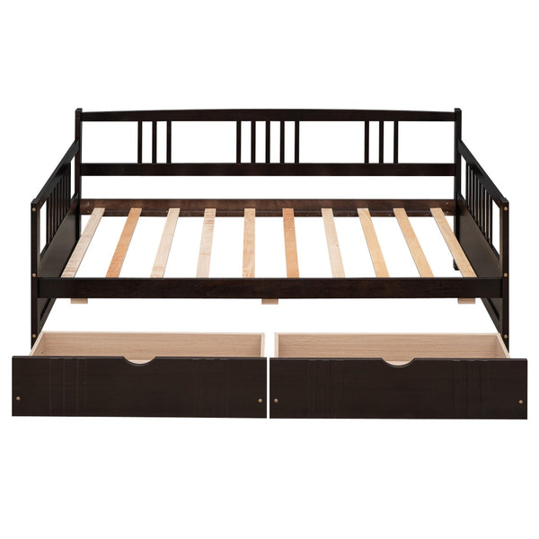 HomeRoots Espresso Wood Twin Daybed Frame with Storage Drawers - Stylish, Space-Saving Design for Any Room 606891