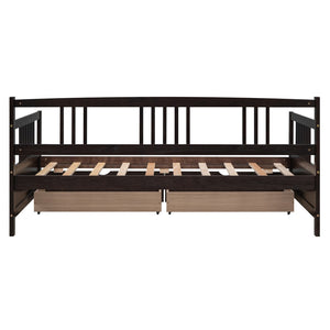 HomeRoots Espresso Wood Twin Daybed Frame with Storage Drawers - Stylish, Space-Saving Design for Any Room 606891