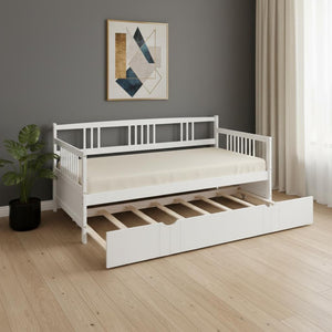 HomeRoots White Wood Twin Daybed Frame with Trundle - Elegant, Space-Saving Design for Versatile Comfort & Style 606892