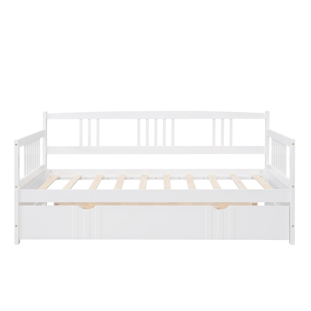 HomeRoots White Wood Twin Daybed Frame with Trundle - Elegant, Space-Saving Design for Versatile Comfort & Style 606892