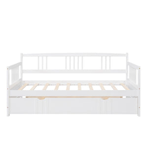 HomeRoots White Wood Twin Daybed Frame with Trundle - Elegant, Space-Saving Design for Versatile Comfort & Style 606892