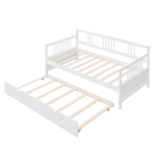 HomeRoots White Wood Twin Daybed Frame with Trundle - Elegant, Space-Saving Design for Versatile Comfort & Style 606892