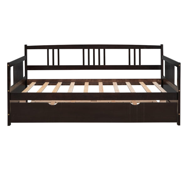HomeRoots Espresso Twin Daybed Frame with Trundle – Stylish, Durable Design for Guest Rooms & Compact Spaces 606893