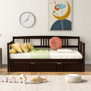 HomeRoots Espresso Twin Daybed Frame with Trundle – Stylish, Durable Design for Guest Rooms & Compact Spaces 606893