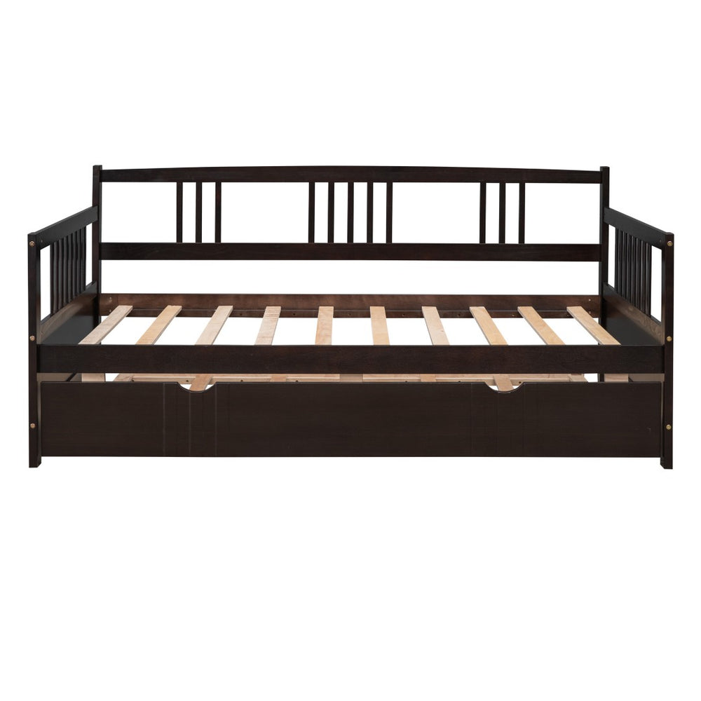 HomeRoots Espresso Twin Daybed Frame with Trundle – Stylish, Durable Design for Guest Rooms & Compact Spaces 606893