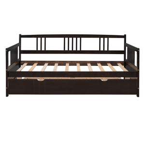 HomeRoots Espresso Twin Daybed Frame with Trundle – Stylish, Durable Design for Guest Rooms & Compact Spaces 606893
