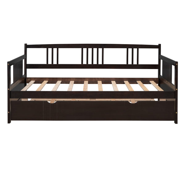 HomeRoots Espresso Twin Daybed Frame with Trundle – Stylish, Durable Design for Guest Rooms & Compact Spaces 606893