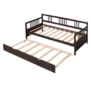 HomeRoots Espresso Twin Daybed Frame with Trundle – Stylish, Durable Design for Guest Rooms & Compact Spaces 606893