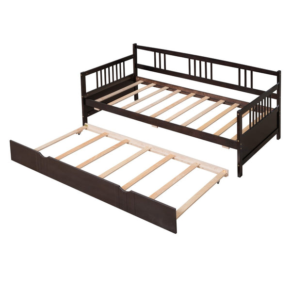 HomeRoots Espresso Twin Daybed Frame with Trundle – Stylish, Durable Design for Guest Rooms & Compact Spaces 606893