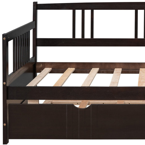HomeRoots Espresso Twin Daybed Frame with Trundle – Stylish, Durable Design for Guest Rooms & Compact Spaces 606893