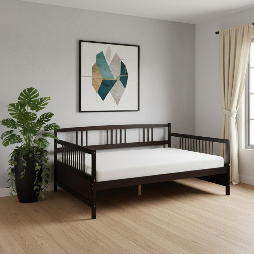 HomeRoots Espresso Wood Full Daybed Frame – Stylish & Versatile Seating for Daytime Comfort and Nighttime Sleep! 606895