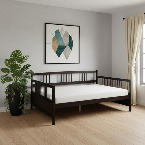 HomeRoots Espresso Wood Full Daybed Frame – Stylish & Versatile Seating for Daytime Comfort and Nighttime Sleep! 606895