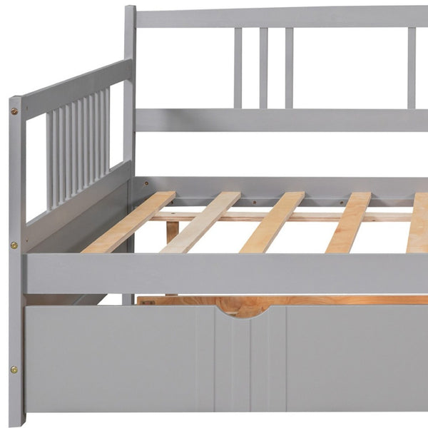 HomeRoots Gray Wood Full Daybed Frame with Trundle – Modern Space-Saving Design for Stylish Guest Rooms & More 606896