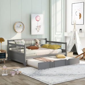 HomeRoots Gray Wood Full Daybed Frame with Trundle – Modern Space-Saving Design for Stylish Guest Rooms & More 606896