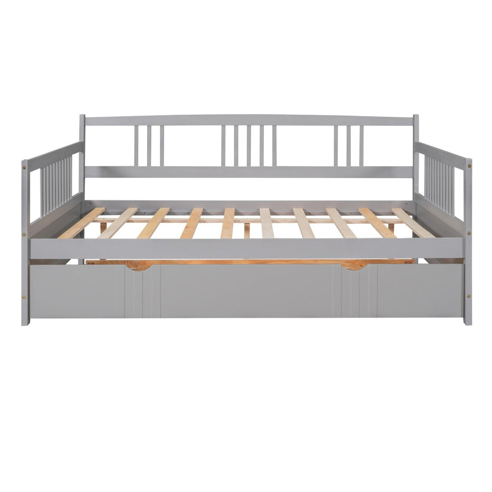 HomeRoots Gray Wood Full Daybed Frame with Trundle – Modern Space-Saving Design for Stylish Guest Rooms & More 606896
