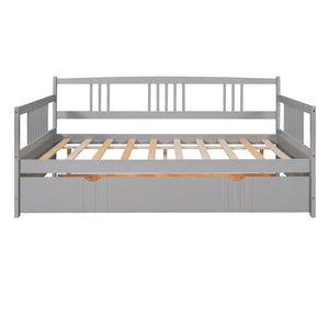 HomeRoots Gray Wood Full Daybed Frame with Trundle – Modern Space-Saving Design for Stylish Guest Rooms & More 606896