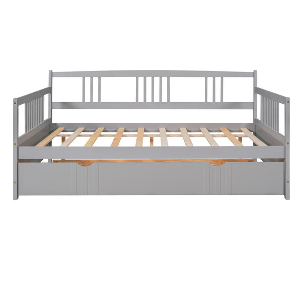 HomeRoots Gray Wood Full Daybed Frame with Trundle – Modern Space-Saving Design for Stylish Guest Rooms & More 606896