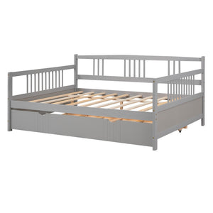 HomeRoots Gray Wood Full Daybed Frame with Trundle – Modern Space-Saving Design for Stylish Guest Rooms & More 606896