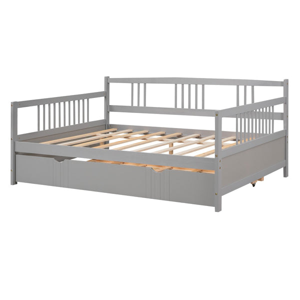 HomeRoots Gray Wood Full Daybed Frame with Trundle – Modern Space-Saving Design for Stylish Guest Rooms & More 606896
