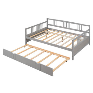HomeRoots Gray Wood Full Daybed Frame with Trundle – Modern Space-Saving Design for Stylish Guest Rooms & More 606896