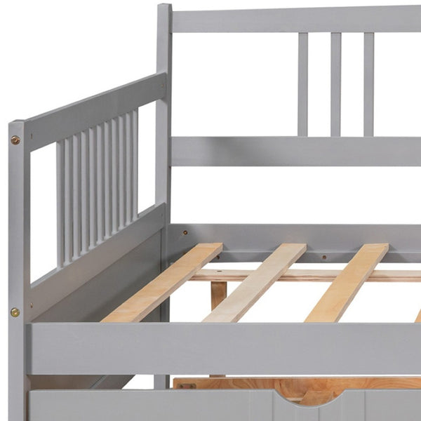 HomeRoots Gray Wood Full Daybed Frame with Trundle – Modern Space-Saving Design for Stylish Guest Rooms & More 606896