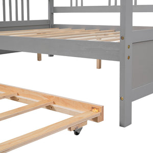 HomeRoots Gray Wood Full Daybed Frame with Trundle – Modern Space-Saving Design for Stylish Guest Rooms & More 606896