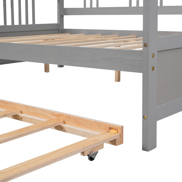 HomeRoots Gray Wood Full Daybed Frame with Trundle – Modern Space-Saving Design for Stylish Guest Rooms & More 606896