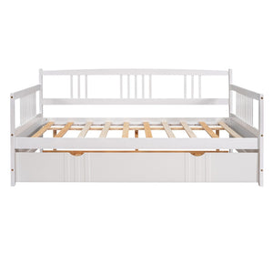 HomeRoots White Wood Full Daybed Frame with Trundle - Versatile & Stylish Solution for Guest Rooms & Small Spaces 606897