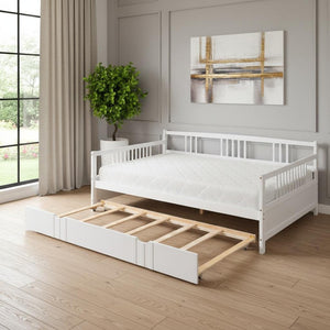 HomeRoots White Wood Full Daybed Frame with Trundle - Versatile & Stylish Solution for Guest Rooms & Small Spaces 606897