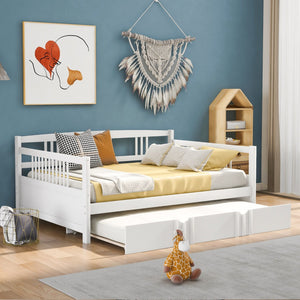 HomeRoots White Wood Full Daybed Frame with Trundle - Versatile & Stylish Solution for Guest Rooms & Small Spaces 606897
