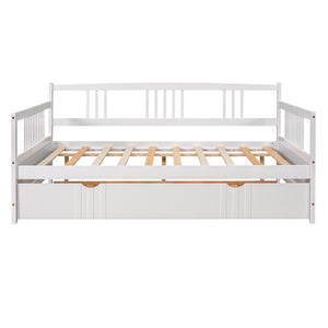 HomeRoots White Wood Full Daybed Frame with Trundle - Versatile & Stylish Solution for Guest Rooms & Small Spaces 606897