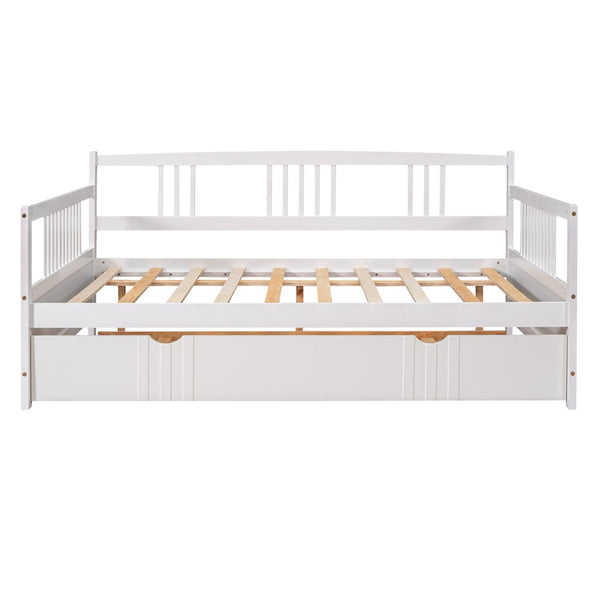 HomeRoots White Wood Full Daybed Frame with Trundle - Versatile & Stylish Solution for Guest Rooms & Small Spaces 606897