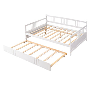 HomeRoots White Wood Full Daybed Frame with Trundle - Versatile & Stylish Solution for Guest Rooms & Small Spaces 606897