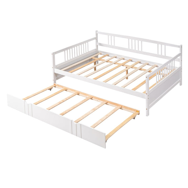 HomeRoots White Wood Full Daybed Frame with Trundle - Versatile & Stylish Solution for Guest Rooms & Small Spaces 606897
