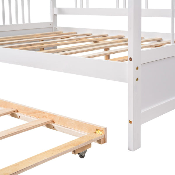 HomeRoots White Wood Full Daybed Frame with Trundle - Versatile & Stylish Solution for Guest Rooms & Small Spaces 606897