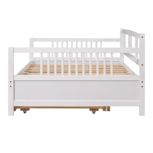HomeRoots White Wood Full Daybed Frame with Trundle - Versatile & Stylish Solution for Guest Rooms & Small Spaces 606897