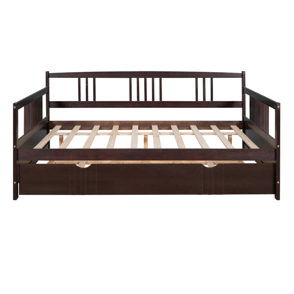 HomeRoots Espresso Full Daybed Frame with Trundle - Stylish Guest Solution, Modern Design, Durable Wood Construction 606898