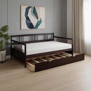 HomeRoots Espresso Full Daybed Frame with Trundle - Stylish Guest Solution, Modern Design, Durable Wood Construction 606898
