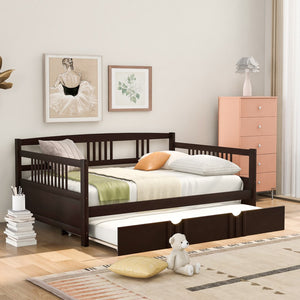 HomeRoots Espresso Full Daybed Frame with Trundle - Stylish Guest Solution, Modern Design, Durable Wood Construction 606898