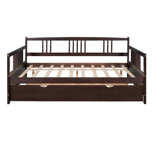 HomeRoots Espresso Full Daybed Frame with Trundle - Stylish Guest Solution, Modern Design, Durable Wood Construction 606898