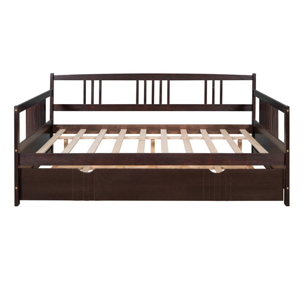 HomeRoots Espresso Full Daybed Frame with Trundle - Stylish Guest Solution, Modern Design, Durable Wood Construction 606898
