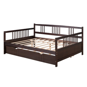 HomeRoots Espresso Full Daybed Frame with Trundle - Stylish Guest Solution, Modern Design, Durable Wood Construction 606898