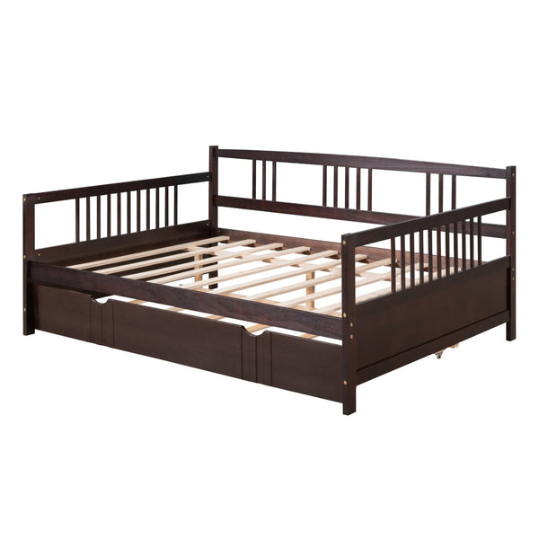 HomeRoots Espresso Full Daybed Frame with Trundle - Stylish Guest Solution, Modern Design, Durable Wood Construction 606898