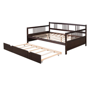 HomeRoots Espresso Full Daybed Frame with Trundle - Stylish Guest Solution, Modern Design, Durable Wood Construction 606898