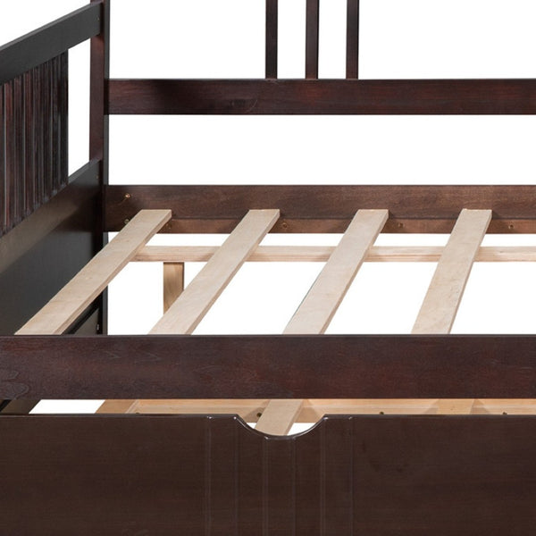 HomeRoots Espresso Full Daybed Frame with Trundle - Stylish Guest Solution, Modern Design, Durable Wood Construction 606898