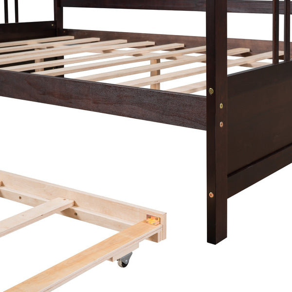 HomeRoots Espresso Full Daybed Frame with Trundle - Stylish Guest Solution, Modern Design, Durable Wood Construction 606898